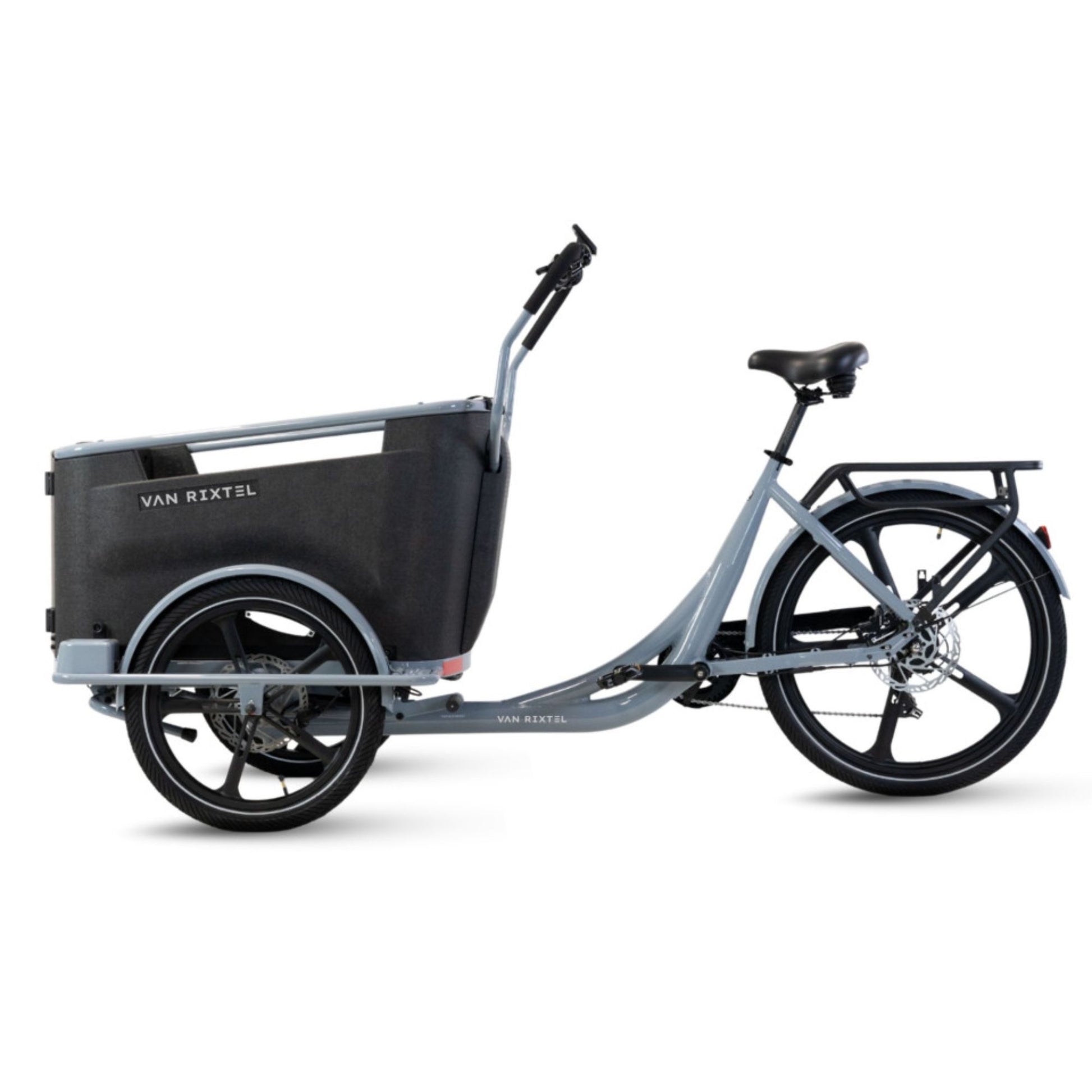 Elektrische bakfiets driewieler Van Rixtel Family met ruime gezinsbak en veiligheidsdeurtje