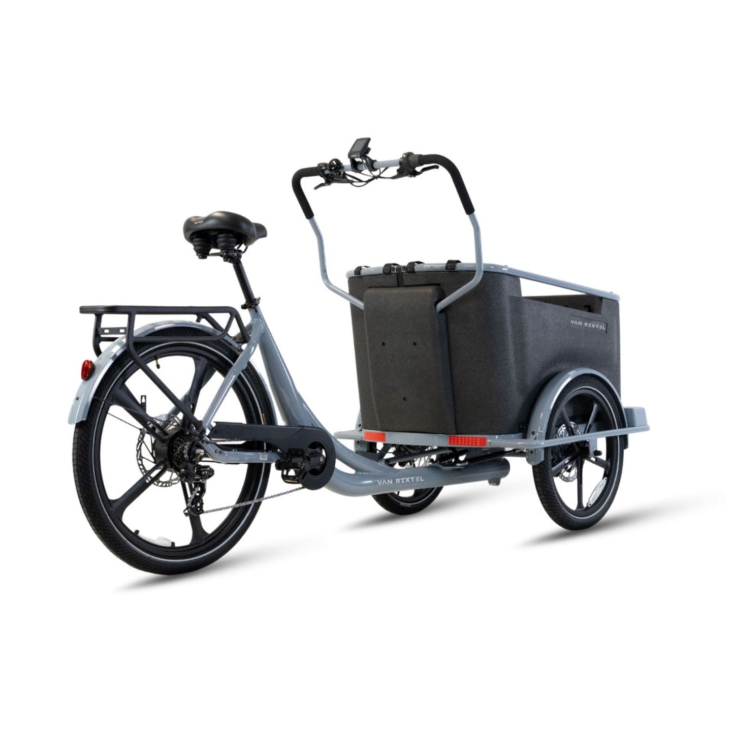 Elektrische bakfiets driewieler Van Rixtel Family met ruime gezinsbak en veiligheidsdeurtje