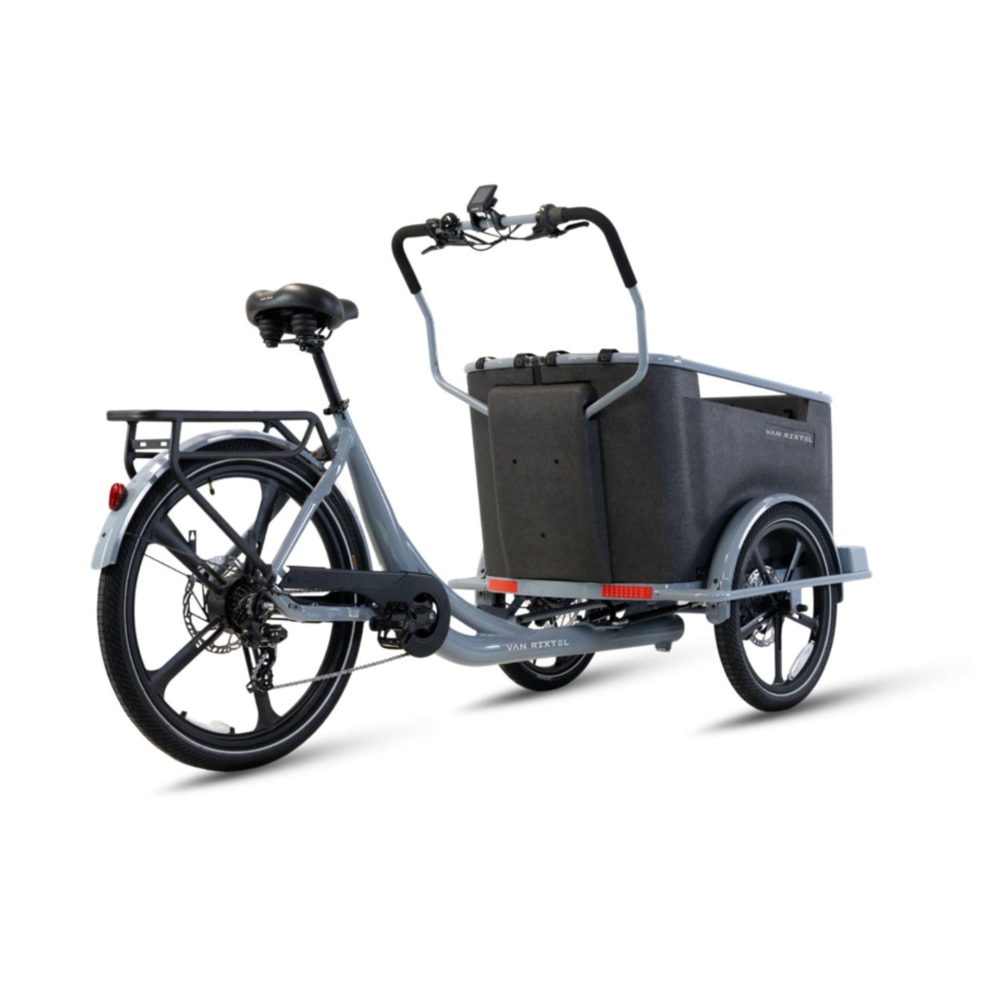 Elektrische bakfiets driewieler Van Rixtel Family met ruime gezinsbak en veiligheidsdeurtje