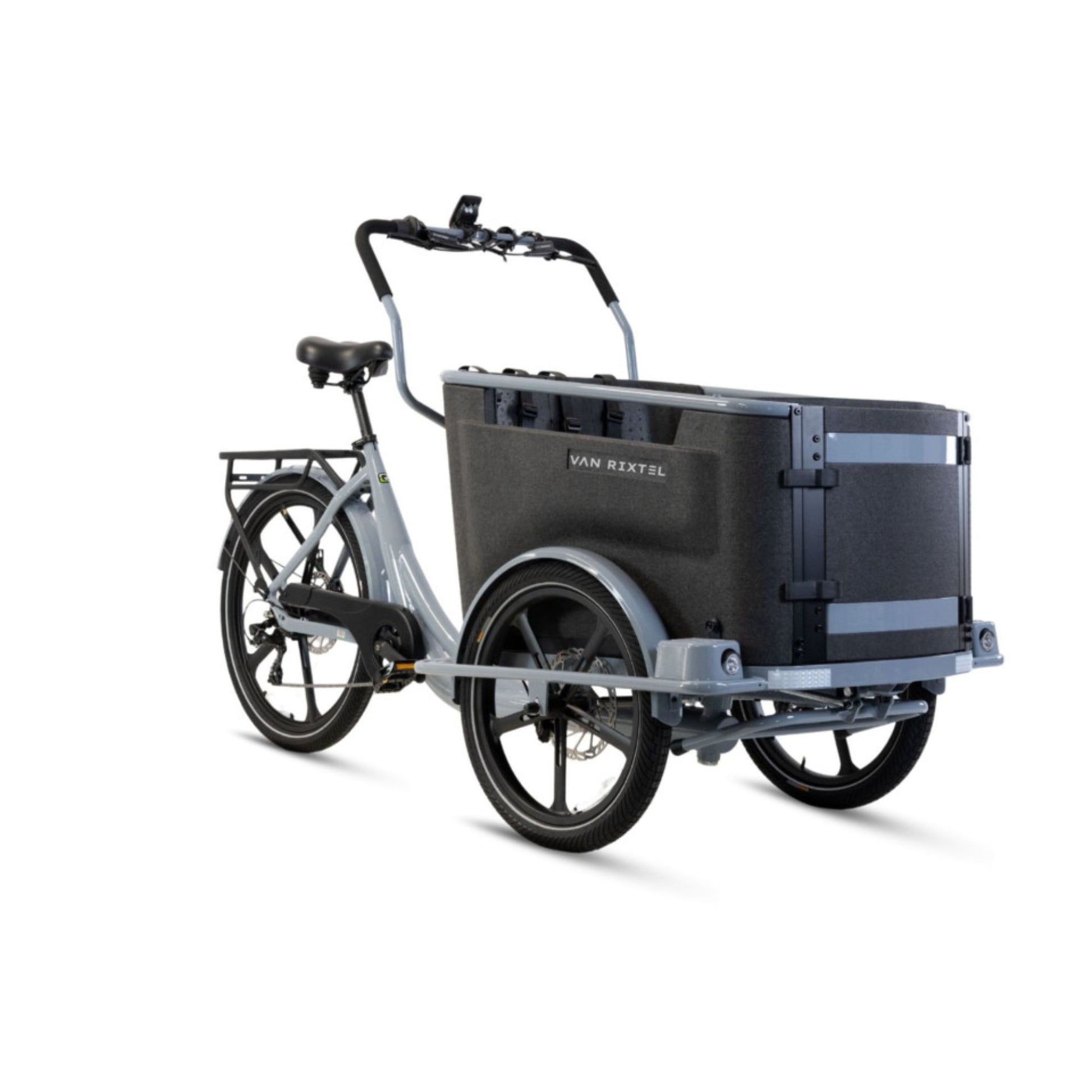 Elektrische bakfiets driewieler Van Rixtel Family met ruime gezinsbak en veiligheidsdeurtje